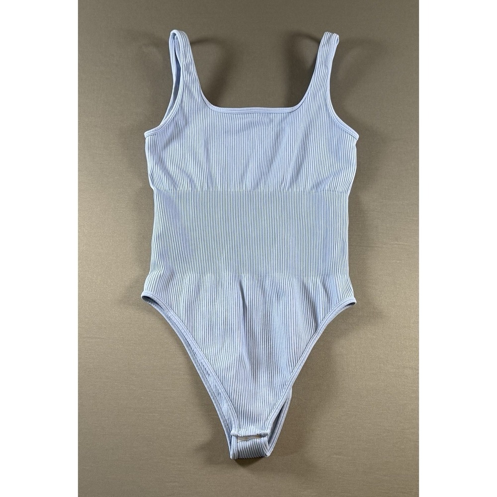 OQQ Baby Sky Blue Bodysuit Crotch Snaps Ribbed Tagless Medium